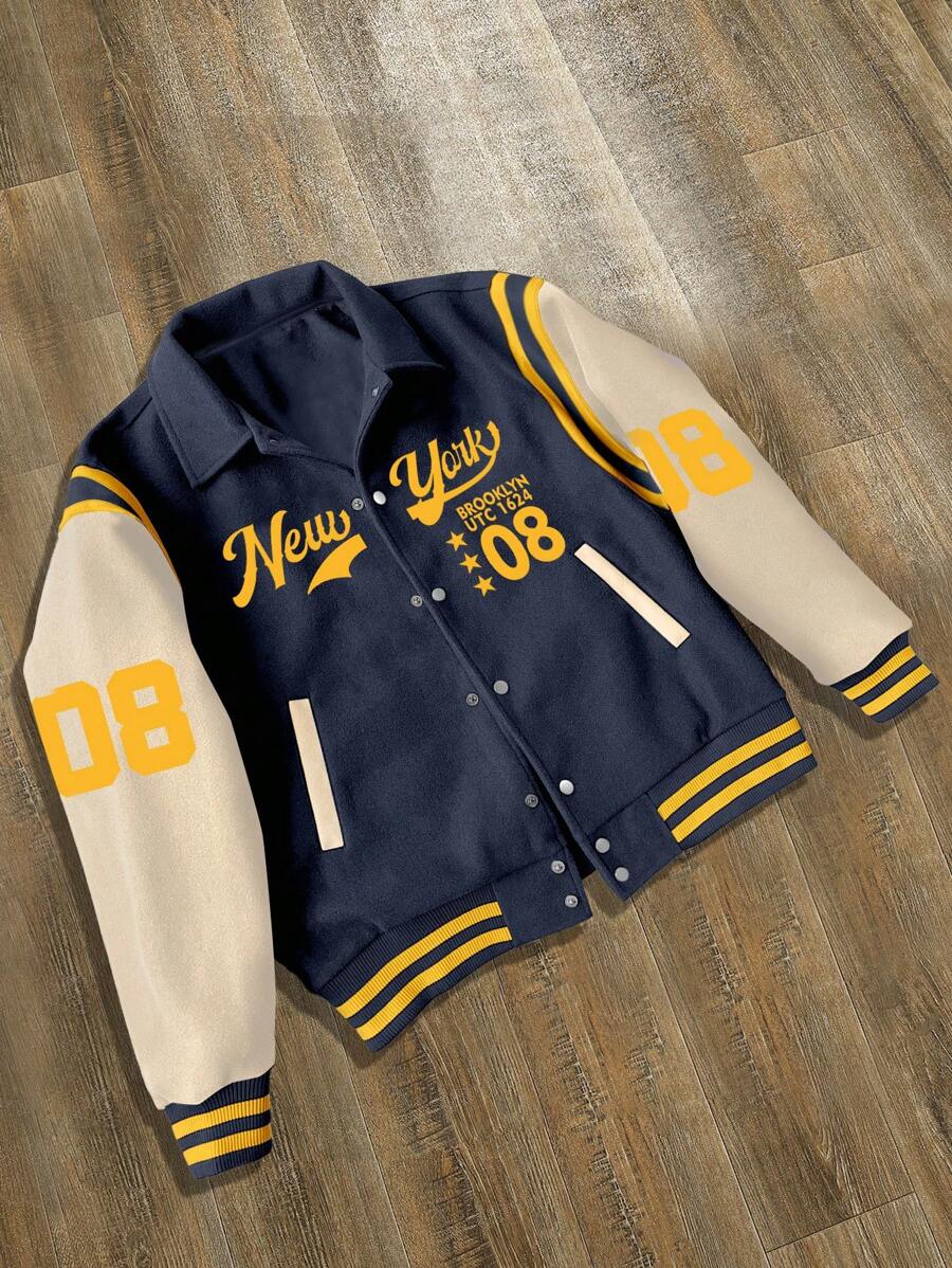 Aesthetic Post Áo khoác nam tay dài in chữ màu khối, cài nút đơn, mùa thu - Nhiều màu - Xem 1