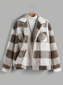Manfinity VCAY Men Woven Fashion Daily Casual Young Plaid Long Sleeve Jacket, Going Out Fashion Warm Colorful Long Sleeve Sherpa Jacket, For Friends, Husband, Boyfriend Gifts