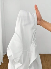 SHEIN PETITE Women's Holiday Daily Pointed Collar Chiffon Lining Ruffle Shirt Ultra Short White Shirt Dress Suitable For Commuting And Dating - White - View 8