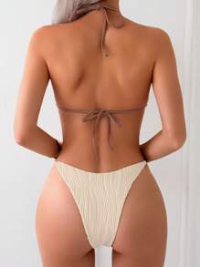 Traje de baño de verano de 2 piezas para mujeres con tirantes asimétricos anudados de color albaricoque - Multicolor - Ver 2