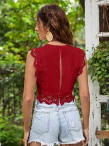 KARISMINA Spring Break Women's Lace Cover Sleeve Button-Down Summer Women Beach White Shirt - Red - View 2