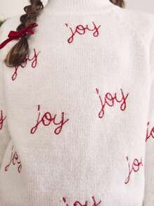 SHEIN Suéter holgado de punto casual de cuello alto con gráfico de letra para temporada navideña/de Año Nuevo para niñas preadolescentes, otoño/invierno