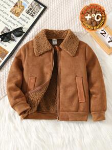 Tween Boy Solid Color Sherpa Lined Zip-Up Casual Jacket, Autumn/Winter Burgundy Boho Goth Y2k Rave Vacation Holiday Festival Christmas Fall Winter Vintage Casual Cozy