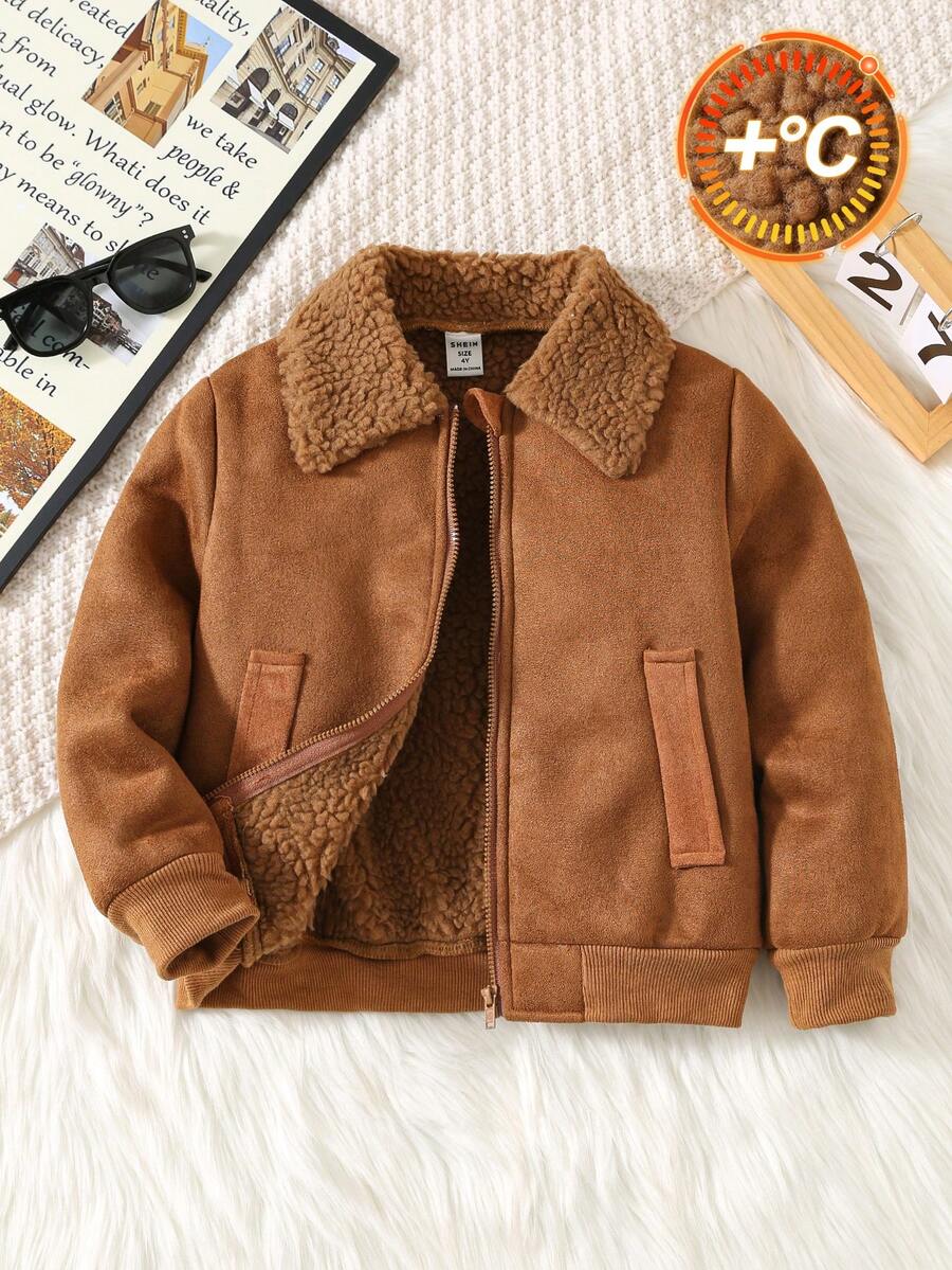 Tween Boy Solid Color Sherpa Lined Zip-Up Casual Jacket, Autumn/Winter Burgundy Boho Goth Y2k Rave Vacation Holiday Festival Christmas Fall Winter Vintage Casual Cozy