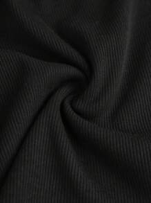 SHEIN Pantalon évasé casual en tricot côtelé à la taille pliante, contraste noir et blanc. Style de rue pour la rentrée scolaire, pour adolescentes. - Noir et Blanc - Voir 4