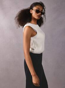 Athîral 摇粒绒背心休闲女装保暖日常服装休闲女装白色圆领绒背心冬季休闲服装 - 奶油色 - 查看 4