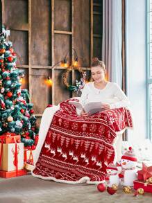 1 chiếc chăn Giáng sinh Sherpa đỏ, chăn mềm mại ấm áp, chăn sợi lông cừu flannel siêu mềm, thích hợp cho giường sofa sofa Red Deer - Nhiều màu - Xem 7