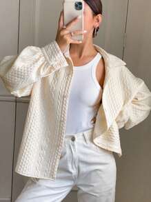 DAZY Women Solid Color Front Buttoned Casual Long Sleeve Blouse - Beige - View 2