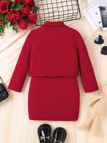 Bộ áo khoác lửng hai hàng khuy dễ thương & thanh lịch cho bé gái và chân váy xẻ chữ M, cổ điển & ngọt ngào, đa năng, thích hợp cho tiệc sinh nhật, biểu diễn, nghỉ dưỡng, phong cách đại học, tuyệt vời để mặc thường ngày & hàng ngày & đến trường vào mùa thu & đông, cho Giáng sinh, phù hợp cho mẹ và con gái..Màu đỏ cho Giáng sinh. - Đỏ - Xem 6