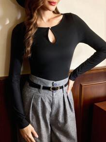 Vintamour Áo thun nữ cổ tròn tay dài thanh lịch cổ điển màu đen, phù hợp cho tiệc tùng hoặc hẹn hò, trang phục mùa thu/đông cho nữ, lễ tạ ơn, năm mới - màu đen - Xem 1