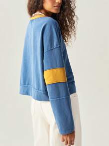 Bohemela Casual Color Block Crew Neck Drop Shoulder Long Sleeve Loose Cropped Women Sweatshirt In Fall/Winter - Multicolor - View 8