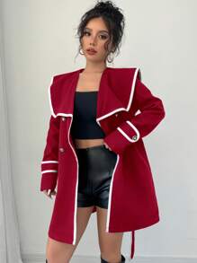 SHEIN Privé Abrigo elegante de mujer de bloques de color para el invierno