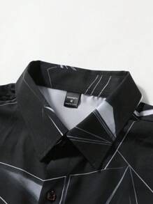 Manfinity Homme 男士休闲几何印花长袖衬衫，秋季 - 黑色 - 查看 4