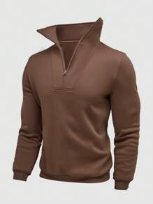 Manfinity Homme 2pcs Men Solid Color Zip Up Hooded Sweatshirt And Sweatpants Casual Set For Autumn - Brown - View 4