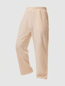 Manfinity Homme 2pcs Men Embroidery Thermal Lined Zip-Up Hoodie And Drawstring Sweatpants Set - Khaki - View 17