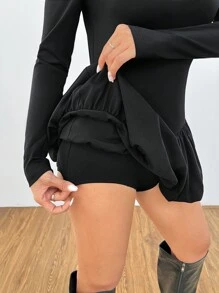 SHEIN PETITE Váy xòe tay dài ôm cổ cao cho nữ Váy xòe đèn lồng phù hợp cho mùa thu đông - màu đen - Xem 7