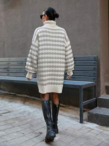SHEIN Cottnline Knitwear Oversize Dress With Wavy Knit Pattern - Light Grey - View 7