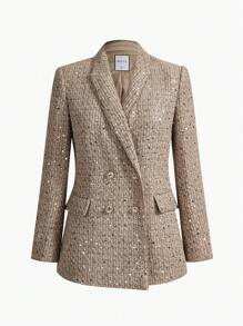The Great Gatsby x MOTF 编织女士厚花呢西装外套，适合派对 - 卡其色 - 查看 4