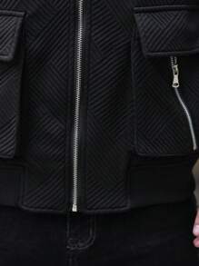 Manfinity Homme Chemise-veste décontractée pour homme, texturée, avec poche à rabat et fermeture éclair