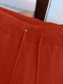 SHEIN LUNE Plus Size Women Solid Color Drawstring Waist Wide Leg Loose Knitted Pants For New Year Clothes