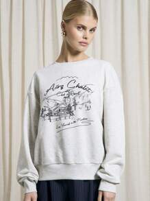 AiiRZ Winter Alpine Resort Sweatshirt Mountain Chalet Print Casual Pullover Ski Lodge Cozy Apres Ski Wear Holiday Season Loungewear Outdoor Adventure Style Vacation Sweater - Grey - View 1