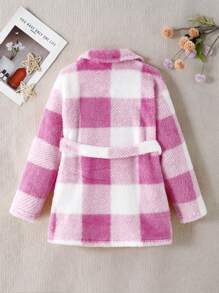 SHEIN Áo khoác cổ kẻ caro đảo ngược thường ngày cho bé gái tuổi teen, mùa thu/đông - Hồng - Xem 2