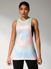 SHEIN Sports Áo ba lỗ thể thao thường ngày rộng rãi cổ tròn in chữ, mùa hè - Màu xanh lam - Xem 5