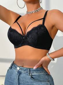 DesireSculpt 1 pieza Sujetador de lencería ajustable con aros con encaje romántico y sexy de contraste