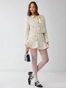 Enchnt Chaqueta elegante con cuello de corbata para mujeres en otoño