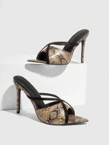 CUCCOO SZL Leopard Print Rhinestone Pointy Toe High Heel Slip-On Sandals, Fashion For Daily Wear And Party Spring Shoes Spring Break Easter Prom Heels - Yellow - View 1