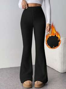 Firerie Quần ống loe lưng cao ấm áp, thanh lịch, giản dị, mặc ở nhà, mùa thu/đông - màu đen - Xem 1