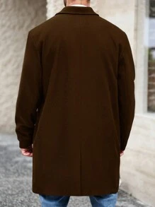 Manfinity Homme 大码男士纯色长袖宽松休闲夹克，秋冬 - 棕色 - 查看 2