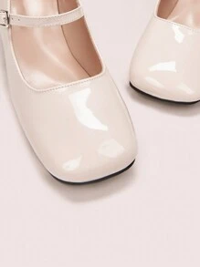 CUCCOO DOLLMOD Women's Sweet Buckle Strap Square/Round Toe Block Heel Patent Leather Mary Jane High Heel Shoes, Comfortable Classic For Dates & Romantic Events For Christmas And New Year Holiday Vibe Fall And Winter - Apricot - View 7