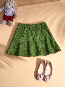 THE HAPPY LOOK 少女绿色花卉印花针织休闲松紧腰迷你裙，适合秋冬季和日常穿着 - 綠色 - 查看 2