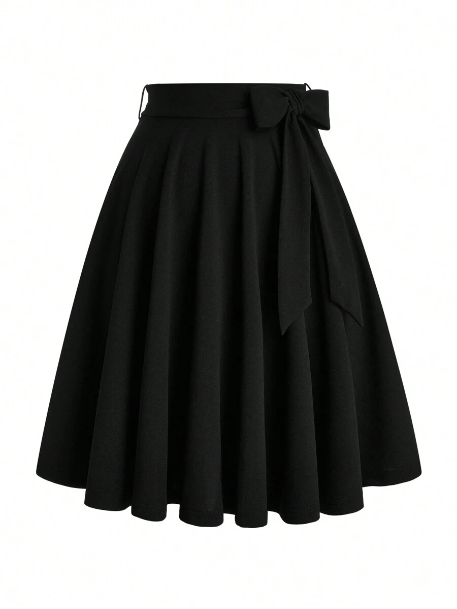 SHEIN Unity 大码女式 A 字裙，带蝴蝶结装饰，休闲简约风格