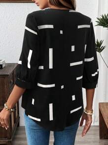 SHEIN LUNE Christmas Women Clothes Women's Casual Office Blouse, Teacher Work Uniform, Party Wear, Sequin Print Black Shirt New Years Outfit - Multicolor - View 2