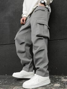 Manfinity Homme Pantalon casual simple avec poche et attache devant, tailles grandes, pour un port quotidien