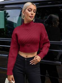 SHEIN Privé Women's Autumn/Winter Casual Backless Twist Dropped Shoulder Long Sleeve Cropped Sweater