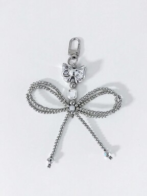Kawaii 1pc Girl's Silver Electroplated Heart & Bow Camera/Phone Case Charm, Bag Accessory