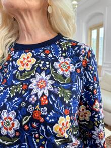 EMERY ROSE 女士休闲宽松套头长袖印花卫衣，秋季款 - 彩色 - 查看 6