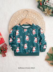 Cozy Pixies 男婴圣诞老人图案针织柔软圆领长袖套头衫 - 綠色 - 查看 1