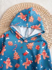 Cozy Pixies Bộ 2 món/Bộ áo nỉ trùm đầu dài tay họa tiết bánh gừng Giáng sinh cho bé trai và quần dài chạy bộ - Màu xanh bụi bặm - Xem 11