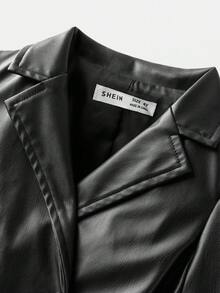 Maija Kids Maija Kids 年轻女孩紧身休闲翻领 PU 皮革腰带连衣裙 - 黑色 - 查看 3