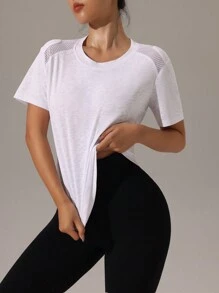 SHEIN 女士透气圆领短袖运动 T 恤，夏季 - 白色 - 查看 4