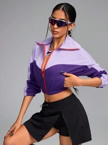 Innovista Women Cropped Loose Fit Zip Up Colorblock Sports Jacket, Windproof Jacket, Autumn Matching Outfits Workout Gym & Daily Casual Workout Jacket,Camping Running Outdoor,Going Out Tops ,Back To School,Zip Up Jacket,Cropped Sweatshirt,Workout Women Tops,Fall Woman Outfits,Purple Jacket,Cold Weather Clothes