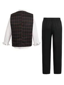 Tween Boys Plaid Brown 2pcs Formal Suit Set - Brown - View 2