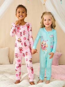 Baby Girls Minimalist Fashion Print Pattern Long Sleeve Romper With Headband, Snug Fit Home Outfit - Pink - View 2