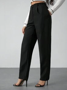 SHEIN Tall 休闲通勤简约高腰黑色裤子 - 黑色 - 查看 7