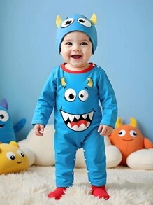 Bộ đồ liền thân dài tay có mũ in hình quái vật mùa thu cho bé trai - Nhiều màu - Xem 1