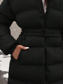 EURMUSE Women's Faux Fur Hooded Utility Padded Warm Long Puffer Winter Coat - Black - View 3